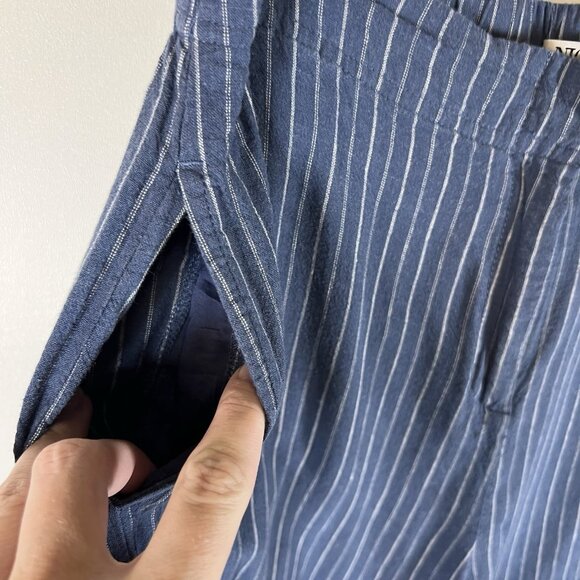 Nic+Zoe Pants Womens 8 Blue striped Wide Leg Organic Linen Beach Vacation Office - Picture 5 of 10